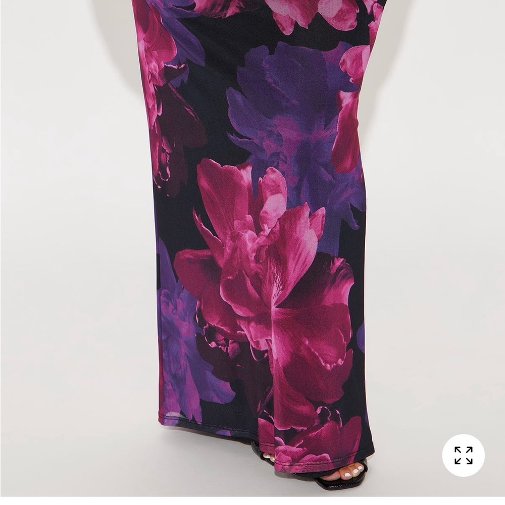 Fashion Nova Black Maxi Skirt with Pink & Purple Floral Print
